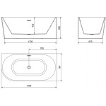 MEXEN/S - Mia volně stojící rohová vana pravá 140 x 75, bílá, sifon a přepad zlatá kartáčovaná 52691407500P-55