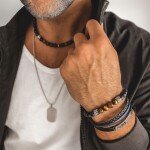 Pánský korálkový náhrdelník Marco - 8 mm bílý howlit a onyx, Bílá/čirá 60 cm