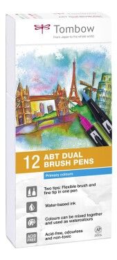 Tombow Tombow, ABT-12P-1, ABT Dual Brush pen, oboustranné popisovače, Primary/Base tone, 12 ks