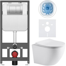 CERANO - Kompletní WC set Basic/Cesso - bílá matná - WC tlačítko Maxio/Stříbrná - závěsné - předstěnová instalace - 49x36 CER-8050BD86268