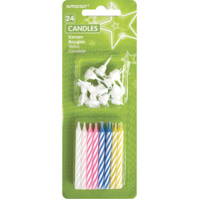 Dortové svíčky 24 ks + 12 ks držáků mix barev Dortové svíčky 24 ks + 12 ks držáků mix barev