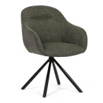 Židle jídelní, zelená látka a tmavě šedá látka v dekoru vintage kůže, černý kov, otočná P90°+ L90° s vratným mechanismem