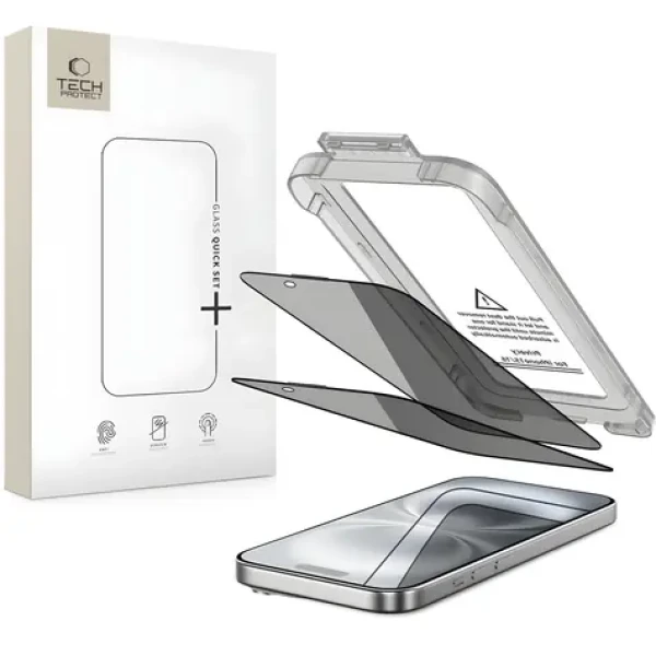 Tech-Protect Quick Set Spy+ / Ochranné sklo / Privacy / 2 ks / iPhone 15, 16 (THP4385)