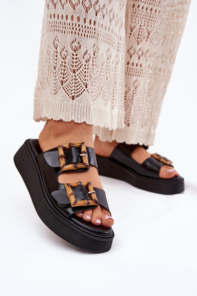 Eko Kožené Sandály Dámské Na Platformě S Přezkami Černé Xanivia 40