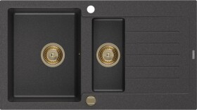 MEXEN/S - Matias granitový dřez 1.5 s odkapávačem 900x505 mm, černá kropenatá,+ zlatý sifon 6502901505-76-G
