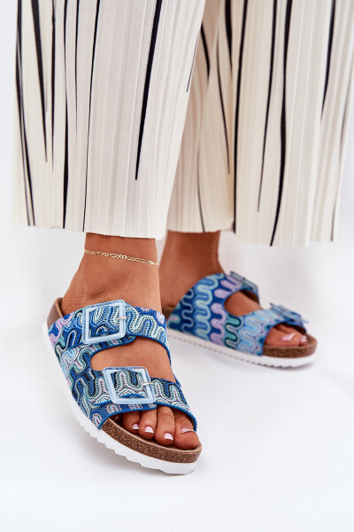 Dámské Pantofle S Přezkami A Leskem S.Barski RB51-006 Modré 36