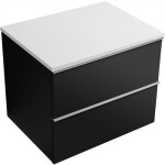 CERANO - Koupelnová skříňka Velora - černá matná, úchytka chromová + deska z lit. mramoru Elanys - 12 mm - bílá matná - 60x54,2x46,5 CER-679435