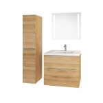 Mereo Mailo, koupelnová skříňka s umyvadlem z litého mramoru 121 cm, dub Riviera, chrom madlo CN523M