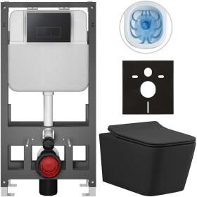 CERANO - Kompletní WC set Basic/Forte - černá matná - WC tlačítko Modulo/Černá - volně stojící - předstěnová instalace - 51x36 CER-8050BD86412