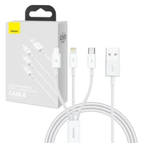 Baseus P10320105221-00 USB kabel 3v1 1m bílá / 1x USB-C / 1x microUSB / 1x Lightning (P10320105221-00)