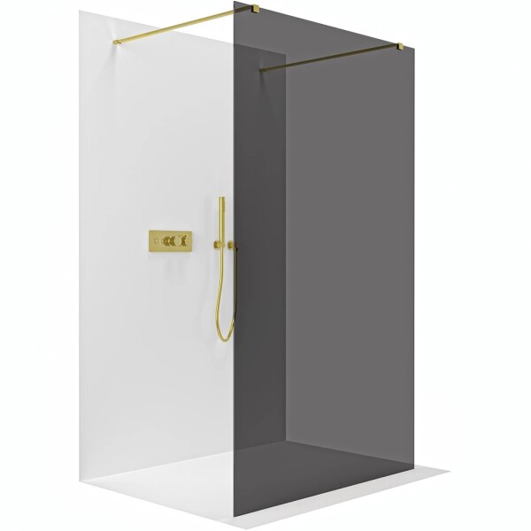 CERANO Sprchová zástěna Walk-in Onyx Duo L/P - 8 mm - hranatá vzpěra - zlatá, grafitové sklo - 100x200 cm