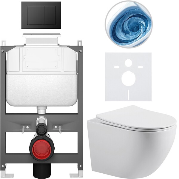 CERANO Kompletní WC set Basic/Cesso - bílá lesklá - WC tlačítko Maxio/Černá - ovládání shora - předstěnová instalace - 49x36 cm - 8050BD85990