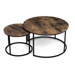 Set 2 ks stolků, MDF deska, dekor staré dřevo, kovová podnož, černý lak