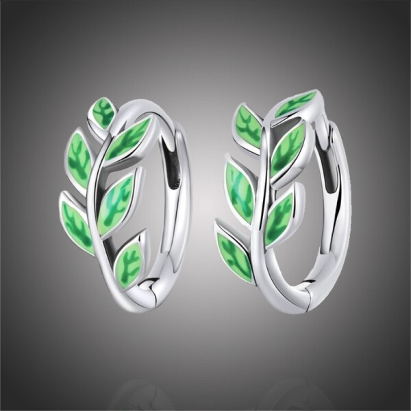 Stříbrné květinové náušnice Lian, stříbro 925/1000, Zelená