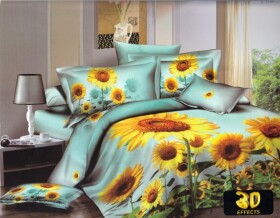 Tyrkysové 3D povlečení na postel vzor slunečnice Šírka: 160 cm | Dĺžka: 200 cm, 1ks plachta zdarma 180 x 245cm 2ks 40x40 cm (standard zdarma) Šírka: 160 cm | Dĺžka: 200 cm, 1ks plachta zdarma 180 x 245cm