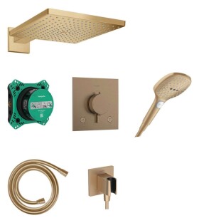 HANSGROHE - Raindance E Sprchový set s termostatem pod omítku, s tělesem, 30x30 cm, 3 proudy, kartáčovaný bronz 24623140
