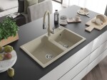 MEXEN/S - Tomas granitový dřez 2-bowl včetně baterie Savita, béžová 6516-69-672601-69