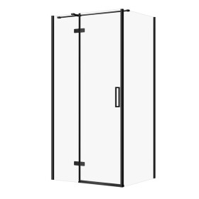 CERSANIT - Sprchový kout JOTA s panty, černý, 100x80x195, levý, čiré sklo S160-034