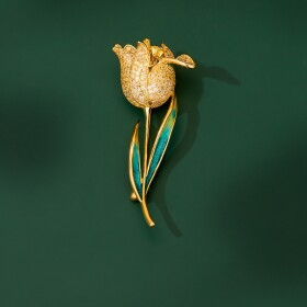 Květinová brož se zirkony Luisa - tulipán, Stříbrná