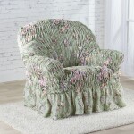 Napínací potahy s volánem FIORELA zelená rohová sedačka (š. 350 - 530 cm)