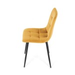Židle jídelní, žlutá sametová látka, nohy černý kov