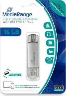 MediaRange MR935 USB-Stick 16GB stříbrná / USB 3.0 Type A / Rychlost čtení 60 MB/s / Rychlost zápisu 15 MB/s / Hliník (MR935)