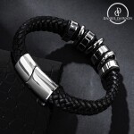 Pánský náramek Amadeo Silver, kůže, chirurgická ocel, různé velikosti, Černá cm