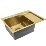 REA - Ocelový dřez Fin BRUSH GOLD s kuchyňskou baterií KPL-96013