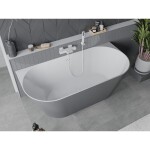 MEXEN/S - Oval Slim volně stojící vana nástěnná 170 x 80, bílá/šedá, sifon a přepad bílá 52661708062-20