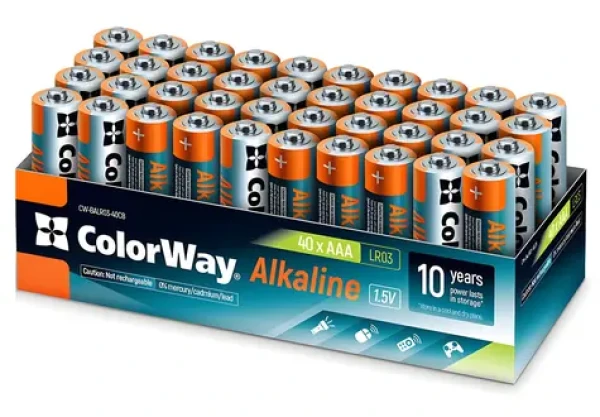 Colorway alkalická baterie AAA / Baterie / 1,5 V / 40 ks v balení (CW-BALR03-40CB)