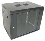 XtendLan 9U 600×450 mm černá / Nástěnný rozvaděč / jednodílný / skleněné dveře / nosnost 60 kg (WS-9U-64-BLACK-P)