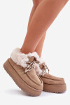 Nízké dámské sněhové boty na platformě s kožešinou tmavě béžové Neathren 36