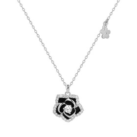 Stříbrný náhrdelník se zirkony Kamélie - květina, stříbro 925/1000, Stříbrná 40 cm + 3 cm (prodloužení)