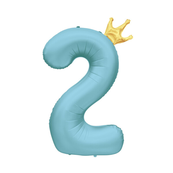 Balónek fóliový 82 cm světle modrý s korunkou číslo 2 - Albi