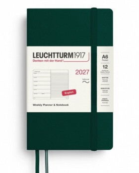 Týdenní plánovač Zápisník Forest Green, Pocket A6 2027, Softcover, anglicky