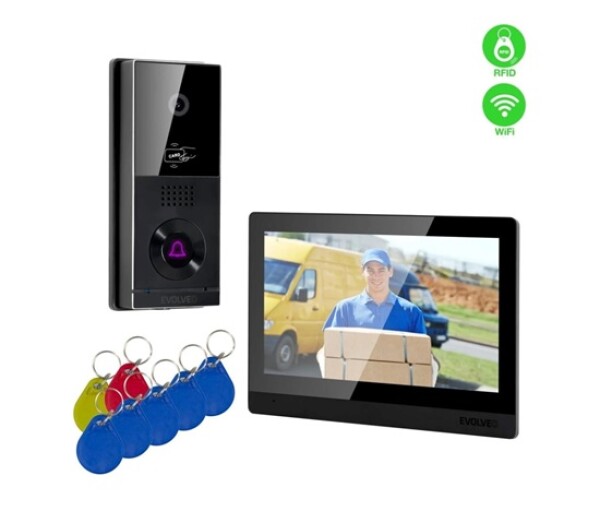 EVOLVEO DoorPhone AHD10, Sada domácího WiFi videotelefonu s ovládáním dveří a RFID, černý 10" monitor, 32GB EDF_547182