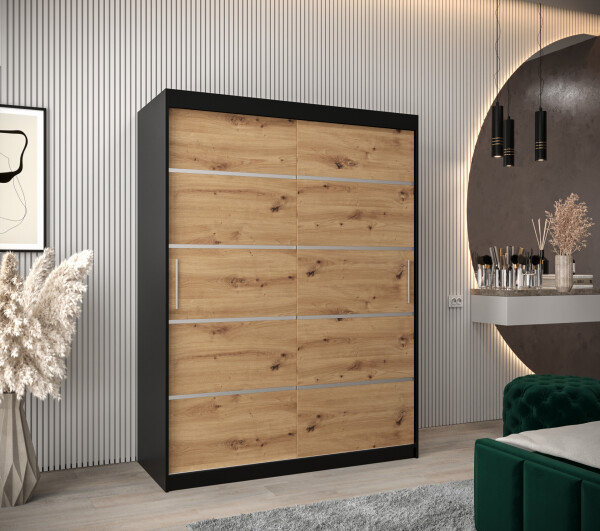 Šatní skříň Abi V1 Barva korpusu: Černá, Rozměry: 150 cm, Dveře: Dub artisan