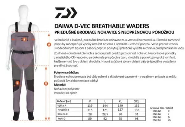 Daiwa D-VEC Breathable Waders L / Prsačky / prodyšné / čtyřvrstvá konstrukce / neoprenové ponožky CR