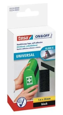 Tesa ONOFF Universal černá / Pásek na suchý zip / 20 mm x 1 m / Znovupoužitelný (55224-00000-02)