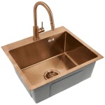 REA/S - Ocelový dřez Leo 50 BRUSH COPPER s kuchyňskou baterií KPL-06015