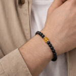 Luxusní pánský náramek Samuel - jantar, turmalín, Černá 21 cm