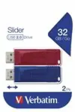 Verbatim SLIDER 32GB modrá a černá / Flash DIsk / USB 2.0 / Čtení až 10 MB/s / Zápis 4 MB/s (49327)