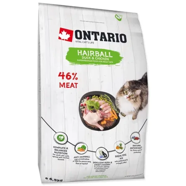 Ontario Cat Hairball 6.5kg / Granule pro dospělé kočky (213-10127)