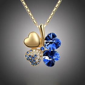 Náhrdelník Swarovski Elements Čtyřlístek pro štěstí Gold - tmavě modrý, Tmavě modrá 40 cm + 5 cm (prodloužení)