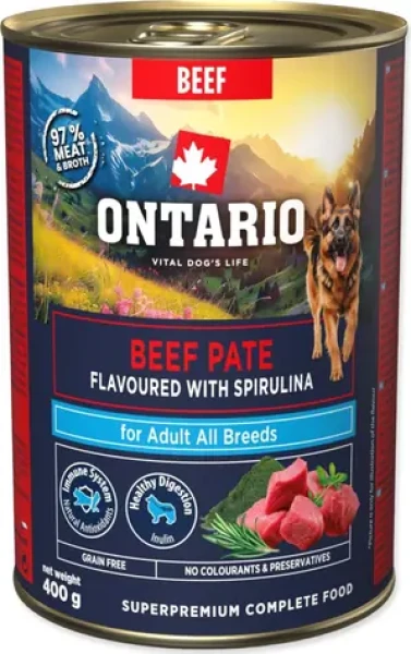 Ontario Adult hovězí paté se spirulinou 400 g / Konzerva pro psy / superprémiová / 97% masa (214-859853)