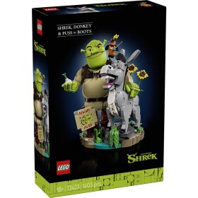 72423 LEGO® ICONS™ Shrek, osli a gest Kater; stavebnice s 3 pohyblivými figurkami; zapamatování na film