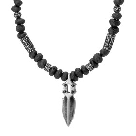 Exkluzivní pánský korálkový náhrdelník Quentin - lávový kámen, vintage, Černá 85 cm
