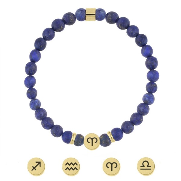 Náramek znamení zvěrokruhu Zodiac Gold - 6 mm lapis lazuli, 12 druhů, Ryby (21.2. - 20.3.) Modrá 25 cm