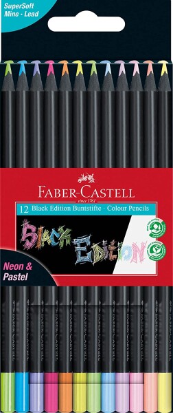 Faber-Castell, 116410, Black Edition, Supersoft, sada pastelek s černým lakováním, neon/pastel, 12 ks