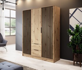 FRONTI Šatní skříň NELLY 3D bez zrcadla dub artisan + černá 13198